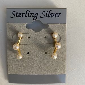 Sterling silver pearl ear climber earring
